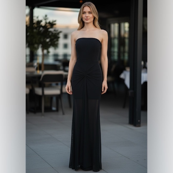 David Koma Strapless Illusion Gown Black Stretch Evening Formal - Picture 7 of 15